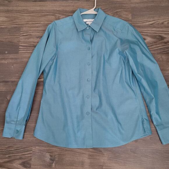 Foxcroft NYC Womens Button Up Top 8 Shaped Blue 100% Cotton Heritage Non Iron - Picture 1 of 7